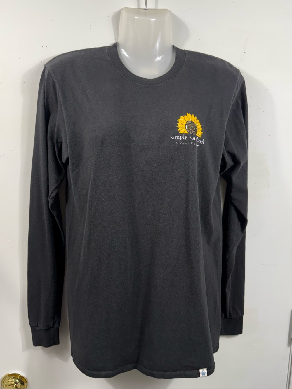 Simply Southern Black Long Sleeve Tee with Yellow Sunflower Chest Graphic